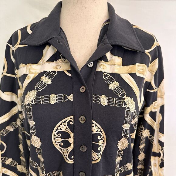 J. McLaughlin Womens Catalina Cloth Top M Equestrian Gold Popover Polo Shirt - Picture 2 of 8